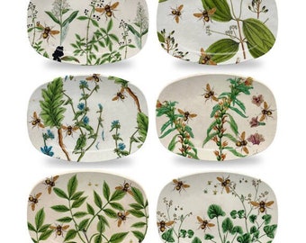 Botanical Serving Platter,durable indoor/outdoor dinnerware,botanical serveware,honeybee,green kitchen decor,garden herb platters  #787p