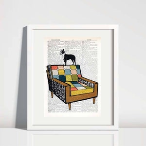 Boston Terrier Art Print,Mid Century Modern print,dog art print,dictionary art prints,book page prints,chair art print,custom artwork #266