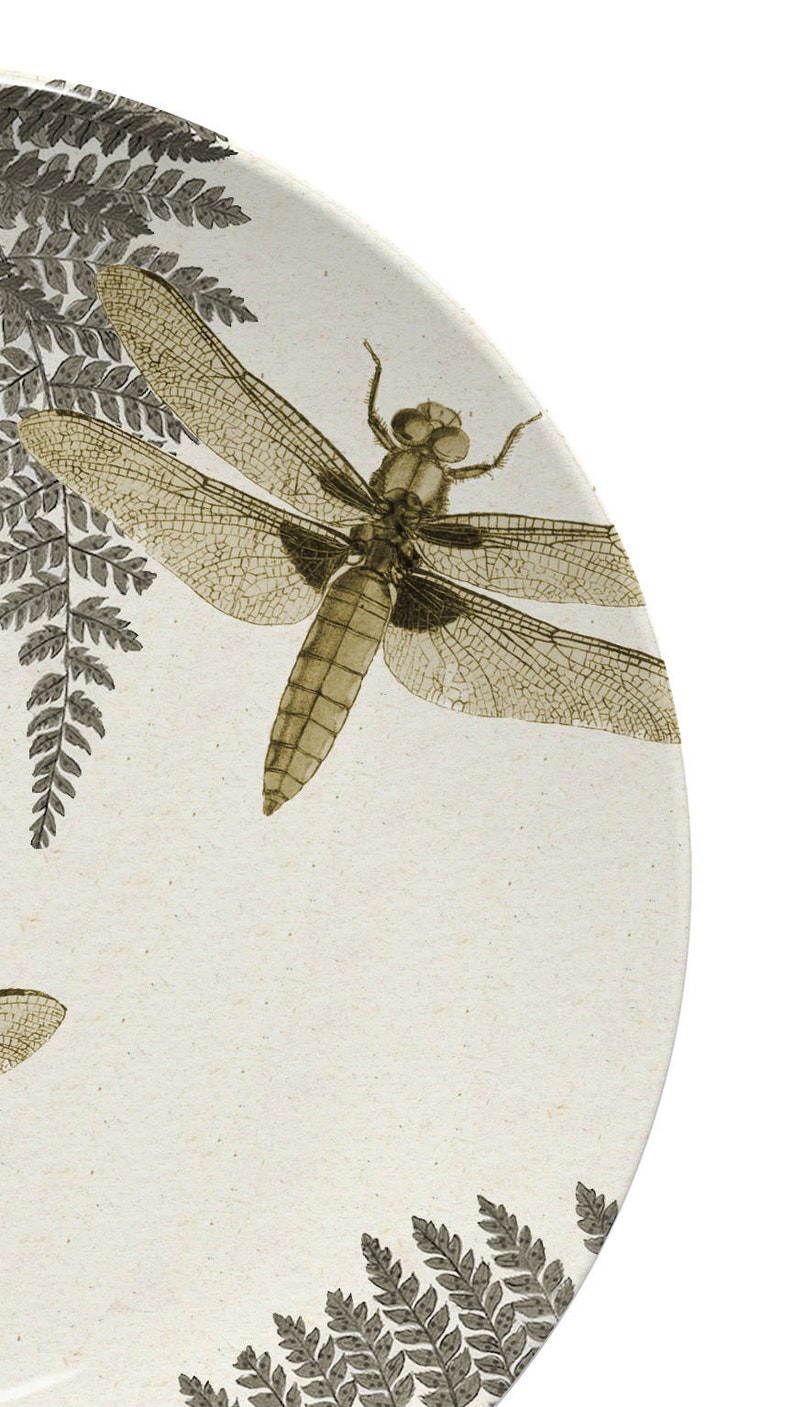 Dragonfly & Fern Dinner Plate,woodland dinnerware,vintage botanical dishes,durable indoor/outdoor plate 982 image 8