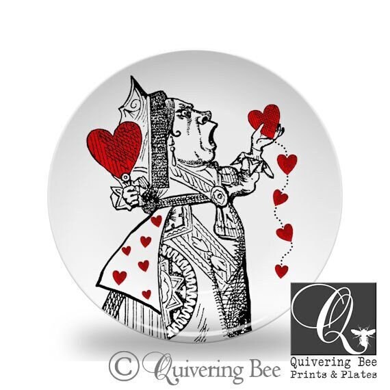 Alice in Wonderland dinner platesmad tea partyDecoware dinnerwarered and white Queen of HeartsWhite rabbitCheshire catTweedle