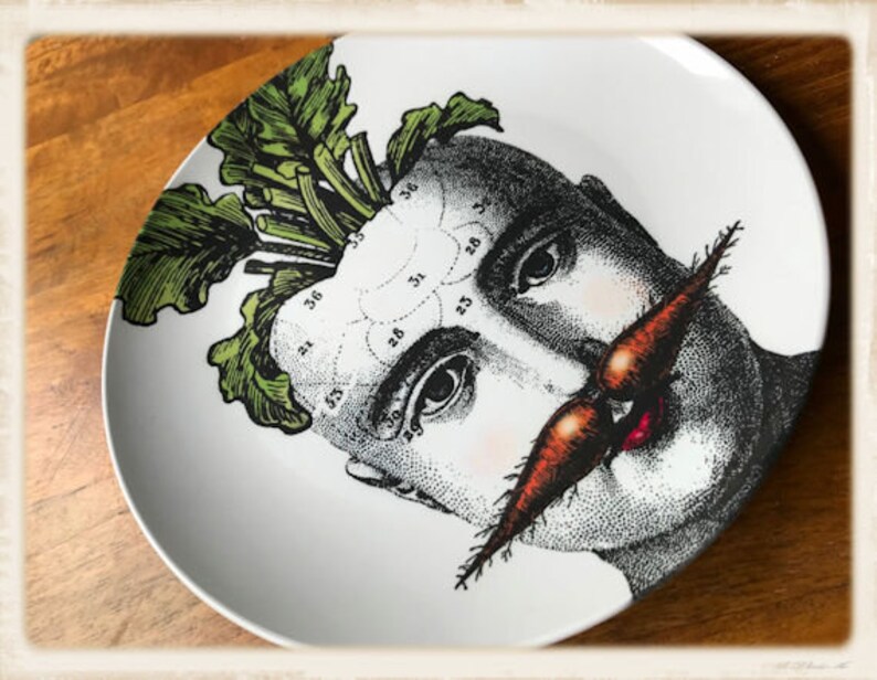 Carrot Art Dinner Plate,vegetable art plate,durable indoor/outdoor plates, Decoware™ dinnerware,10 inch plates,face art dishes 107 immagine 3