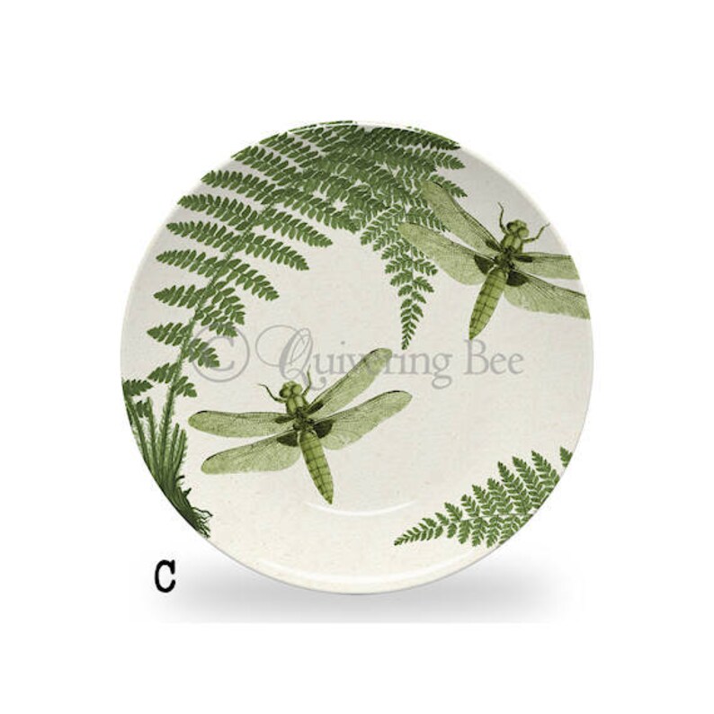 Dragonfly & Fern Dinner Plate,woodland dinnerware,vintage botanical dishes,durable indoor/outdoor plate 982 Option C