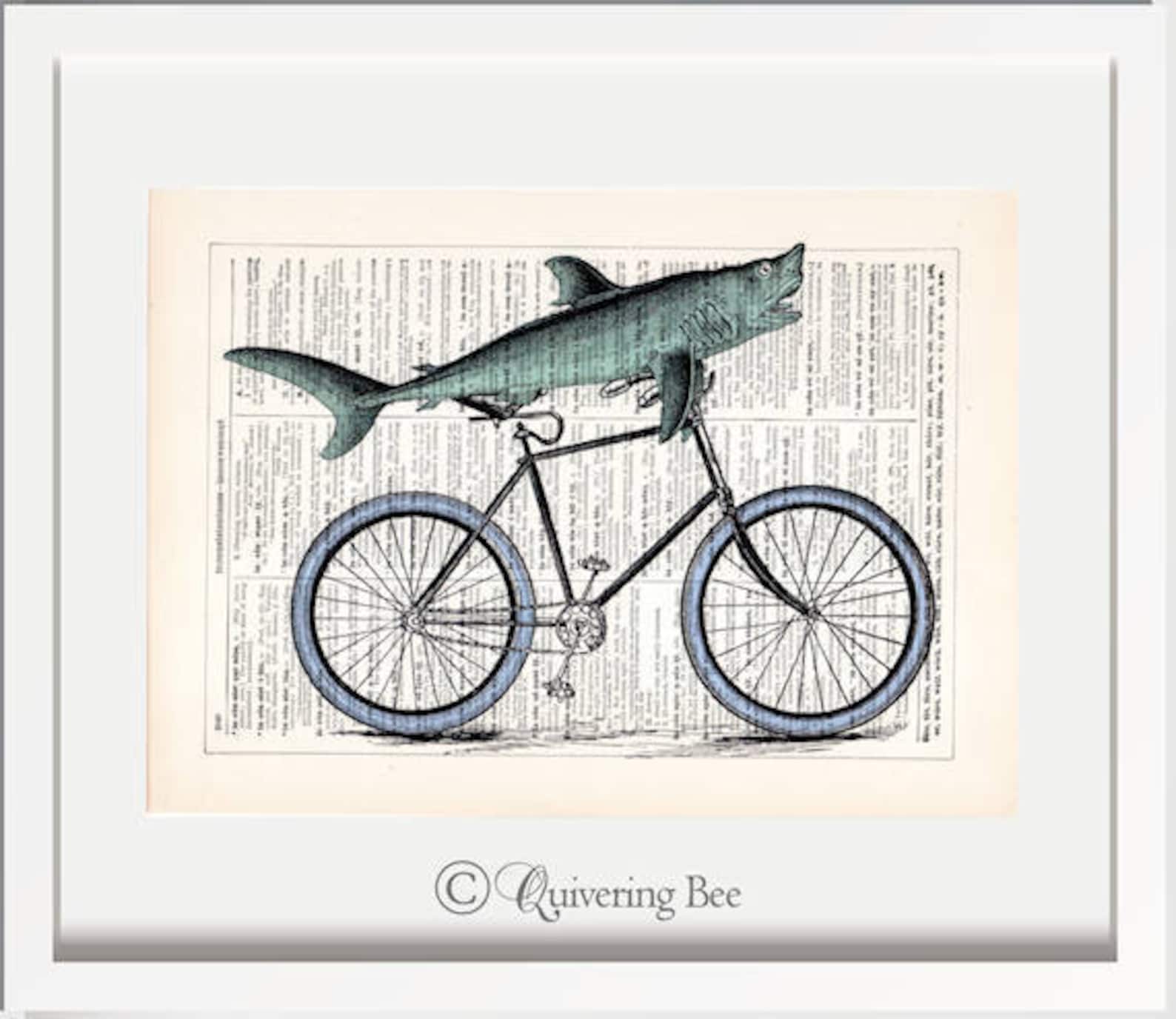 Shark Bike Art Printdictionary art printssealife wall | Etsy