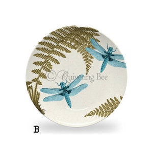 Dragonfly & Fern Dinner Plate,woodland dinnerware,vintage botanical dishes,durable indoor/outdoor plate 982 Option B