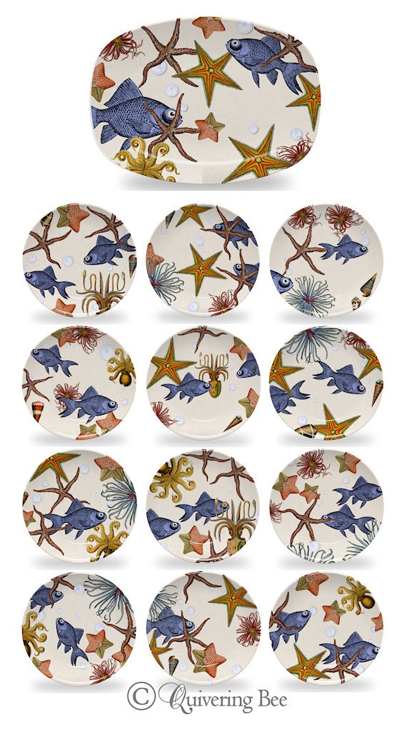 Nautical Serving Platterscoastal Dinnerwaresea Life Serving Etsy