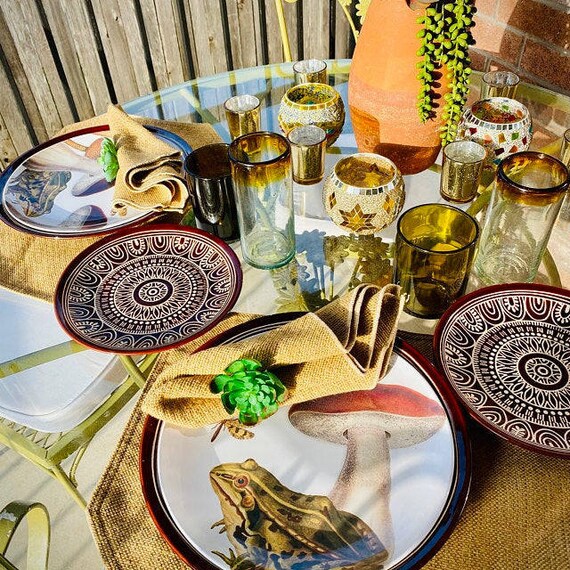 Plato de cena Bird Poppy vajilla Decoware vajilla Bee Art platos botanicos vintage vajilla duradera para interiores y exteriores 153 Etsy Mexico