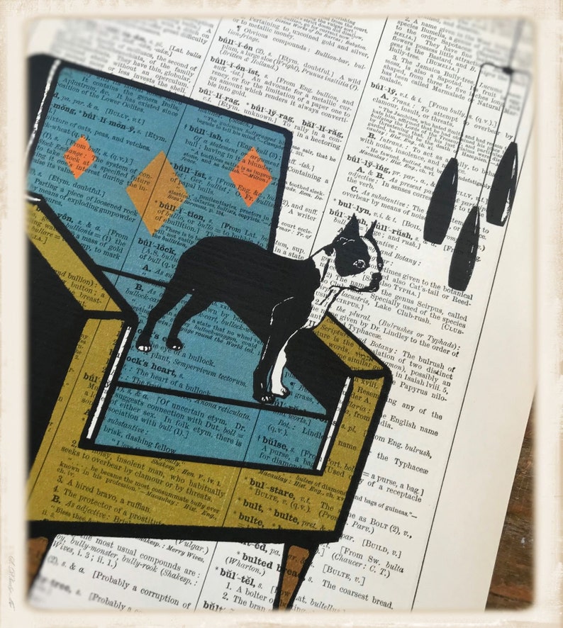 Boston Terrier Print,Mid Century Modern art print,dog wall art,Boston Terrier decor,dictionary art print,animal wall decor,dog wall art #307
