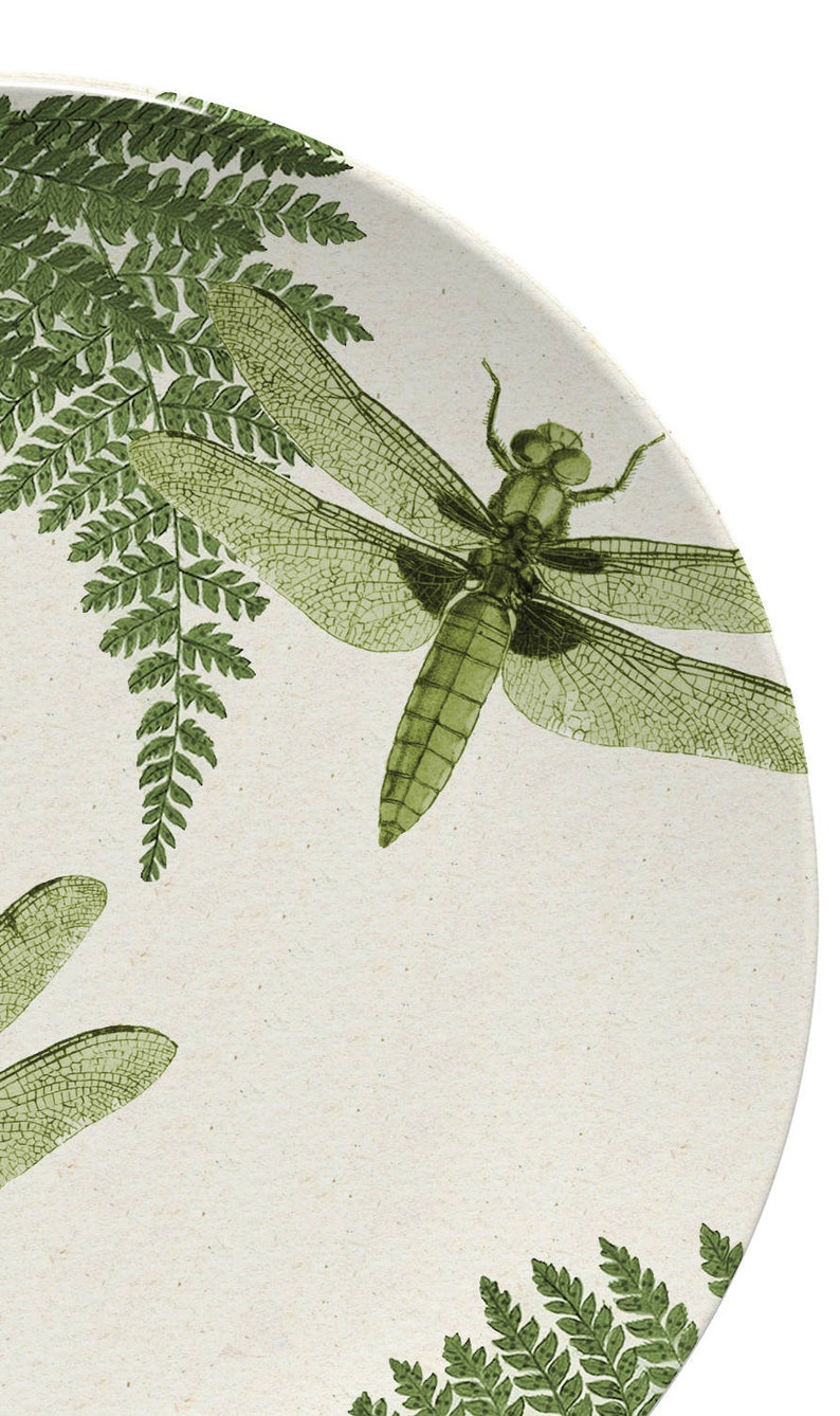 Dragonfly & Fern Dinner Plate,woodland dinnerware,vintage botanical dishes,durable indoor/outdoor plate 982 image 7