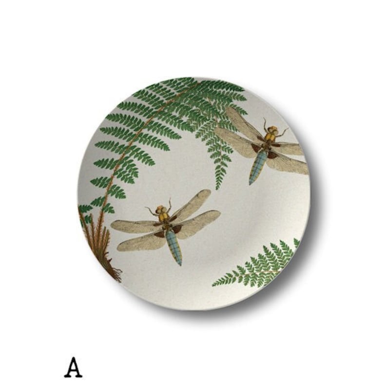 Dragonfly & Fern Dinner Plate,woodland dinnerware,vintage botanical dishes,durable indoor/outdoor plate 982 Option A