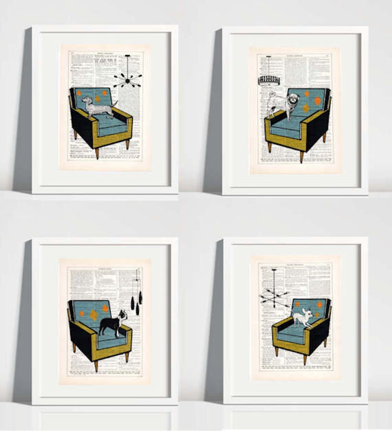 Boston Terrier Print,Mid Century Modern art print,dog wall art,Boston Terrier decor,dictionary art print,animal wall decor,dog wall art #307