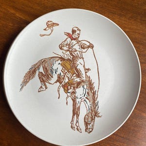 Rodeo Cowboy Dinner Plate, Bucking Bronco Dining Plate, Western Ranch Dinnerware, Rustic Indoor/Outdoor Dishes, Horse Themed Plates #910