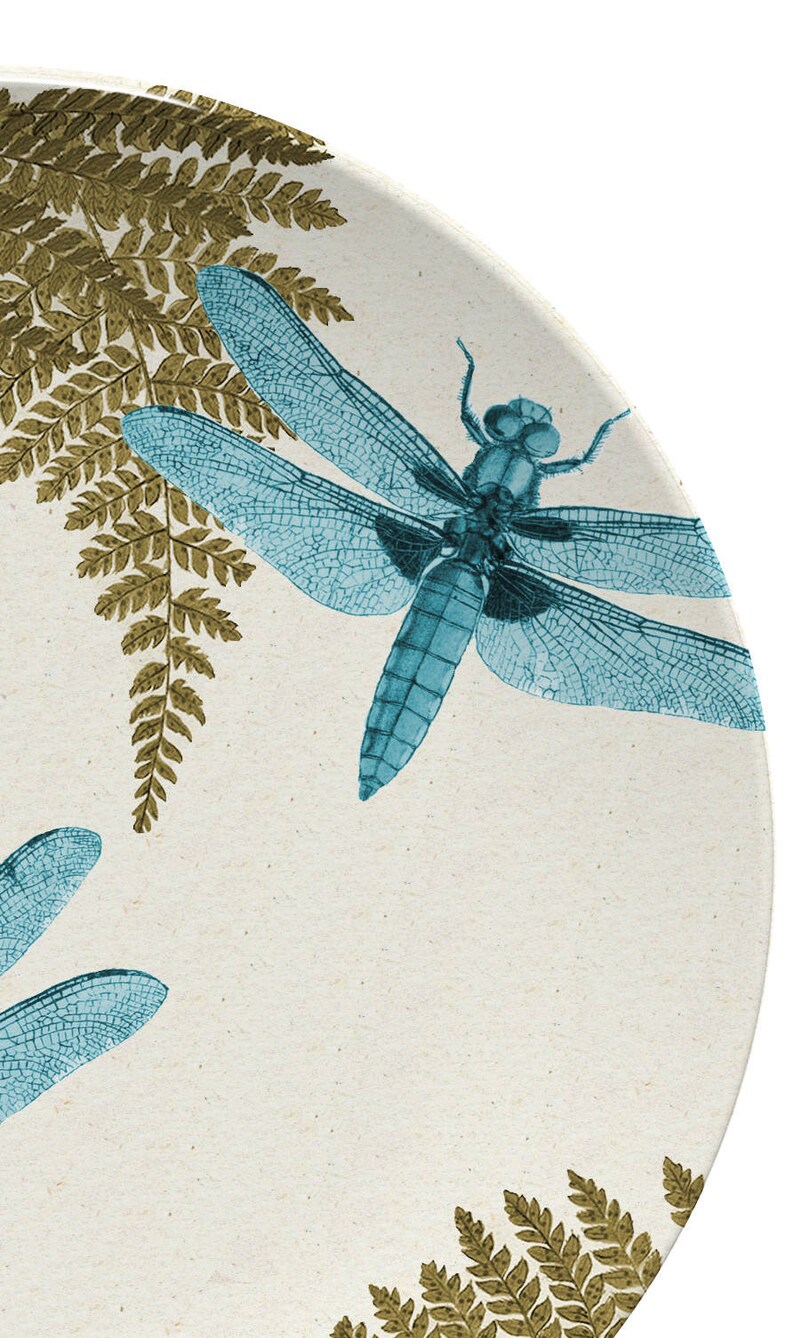 Dragonfly & Fern Dinner Plate,woodland dinnerware,vintage botanical dishes,durable indoor/outdoor plate 982 image 6
