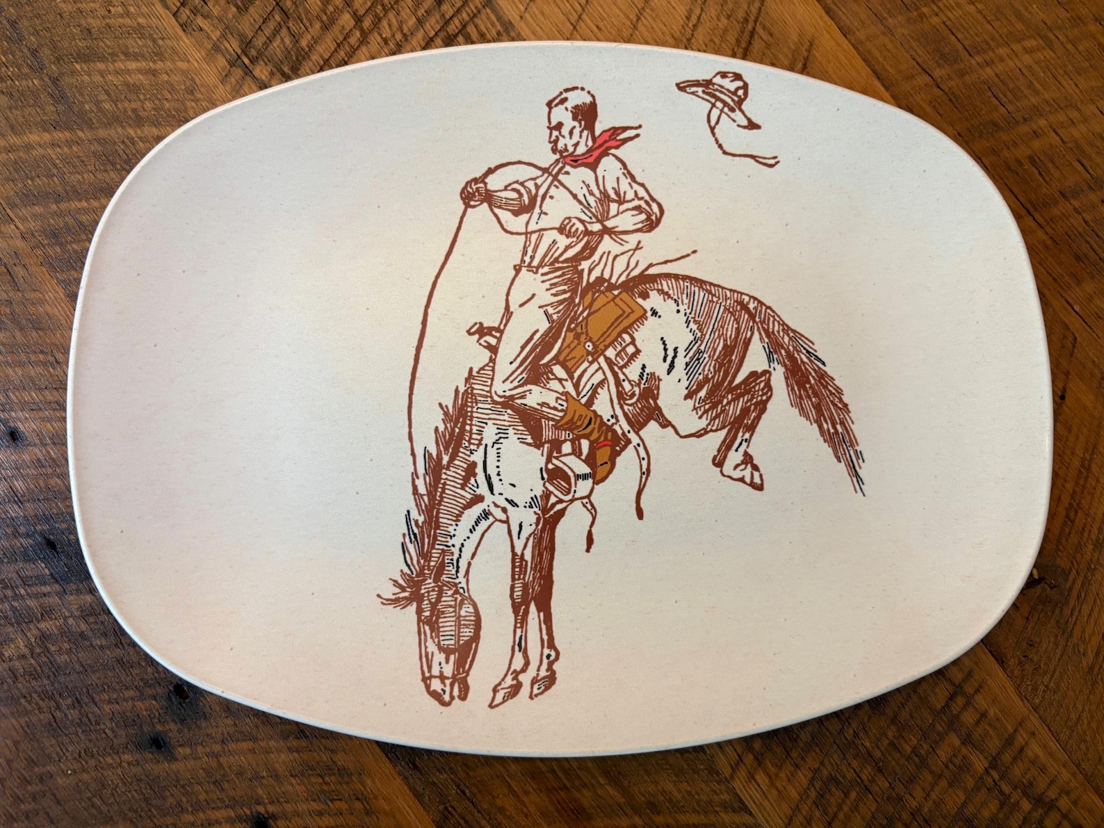 Cowboy Serving Platter: Rodeo Tray, Bucking Bronco, Western Kitchen Decor, Indoor/Outdoor Dinnerware #910p