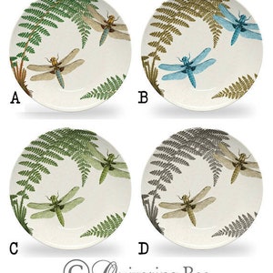 Dragonfly & Fern Dinner Plate,woodland dinnerware,vintage botanical dishes,durable indoor/outdoor plate 982 image 9