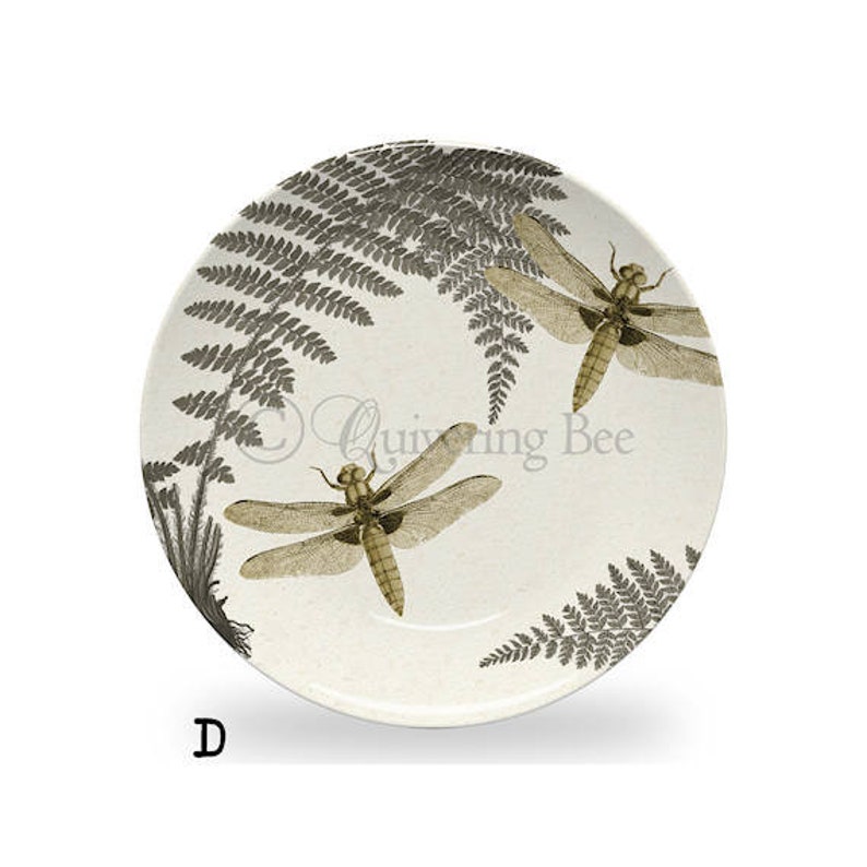 Dragonfly & Fern Dinner Plate,woodland dinnerware,vintage botanical dishes,durable indoor/outdoor plate 982 Option D