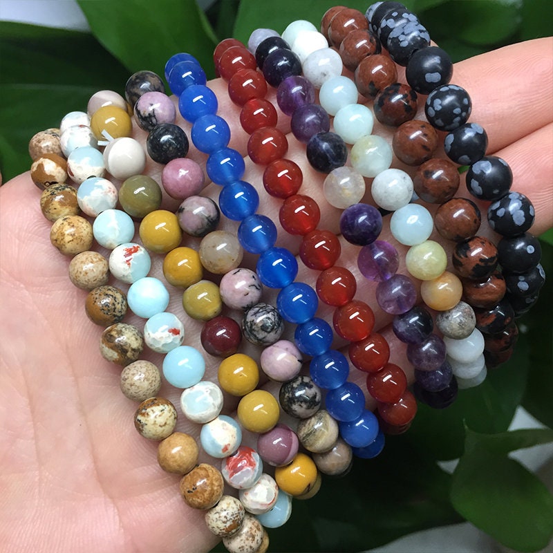 Natural Gemstone Round Beads Bracelet, Crystal Stacking Bracelet, Handmade  Men Women Crystal Bracelet, Beginners Crystals, Gift for Her, 6mm -   Sweden