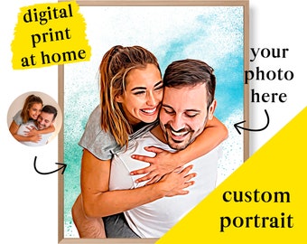 Couple digital portrait valentines gifts anniversary gifts colorful portraits wedding gifts