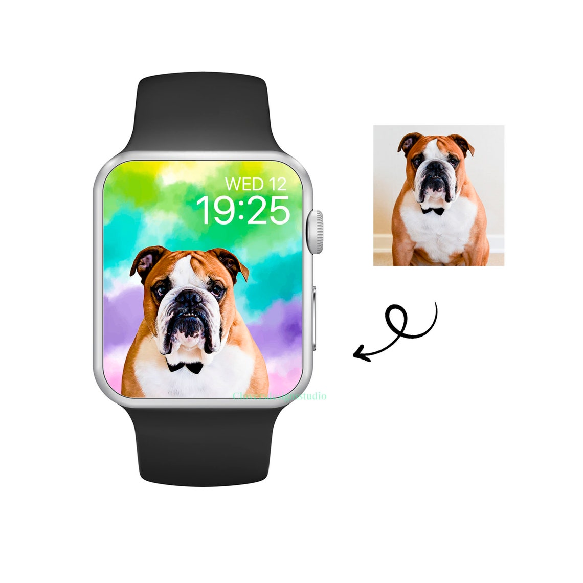 Apple watch personalised pet portrait wallpaper available for Etsy