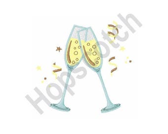 New Year Toast - Machine Embroidery Design - 4 X 4 Hoop, Party, Fiesta, Celebration, Holiday, Reception, Wedding, Toast