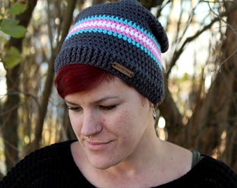 Transgender Pride Slouchy Hat - Trans Pride - Winter Hat - Knit Hat - Slouchy Hat - Slouch Hat - Beanie - Winter Beanie - Slouchy Beanie