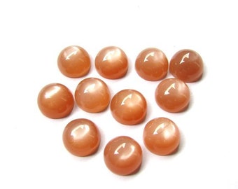 AAA Peach Moonstone Cabochons: Round Gemstones (8mm-12mm, 5pcs)