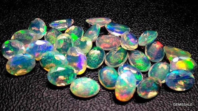 1 pcs 7x9mm Or 8x10mm Ethiopian Opal Faceted Oval Gemstone, Ethiopian Opal Faceted Oval Multi Fire Opals Calibrated Size Opals Oval Gems image 5