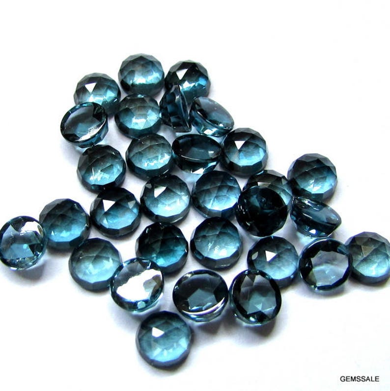 5 AAA London Blue Topaz Gemstones: 4mm Round Rose Cut Cabochons image 2
