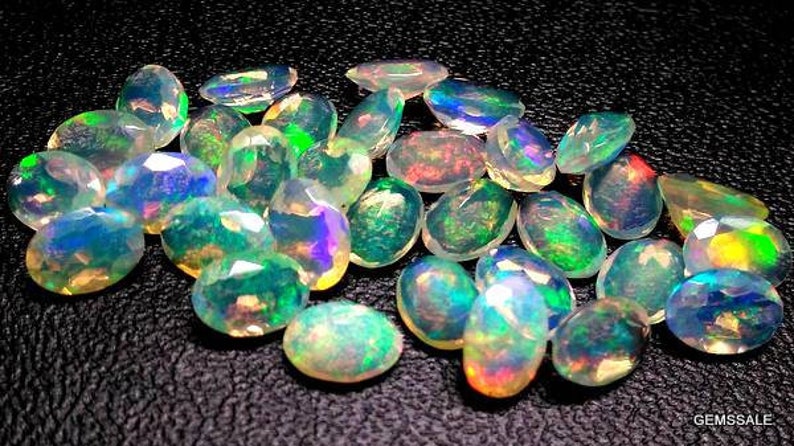 1 pcs 7x9mm Or 8x10mm Ethiopian Opal Faceted Oval Gemstone, Ethiopian Opal Faceted Oval Multi Fire Opals Calibrated Size Opals Oval Gems image 1