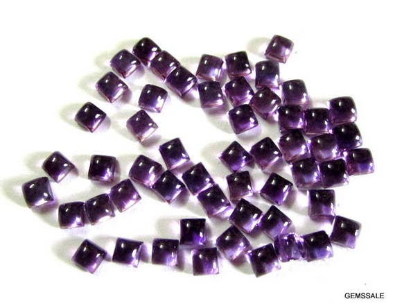 5 AAA Amethyst Cabochons: 4mm Square Gemstones