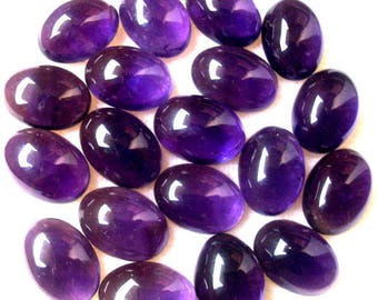 5 cabochons d'améthyste naturelle AAA : pierres précieuses violettes ovales (6 x 8 mm ou 7 x 9 mm)