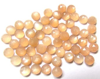 10 Peach Moonstone 4mm Round Rose Cut Cabochons