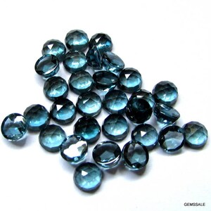 5 AAA London Blue Topaz Gemstones: 4mm Round Rose Cut Cabochons image 4