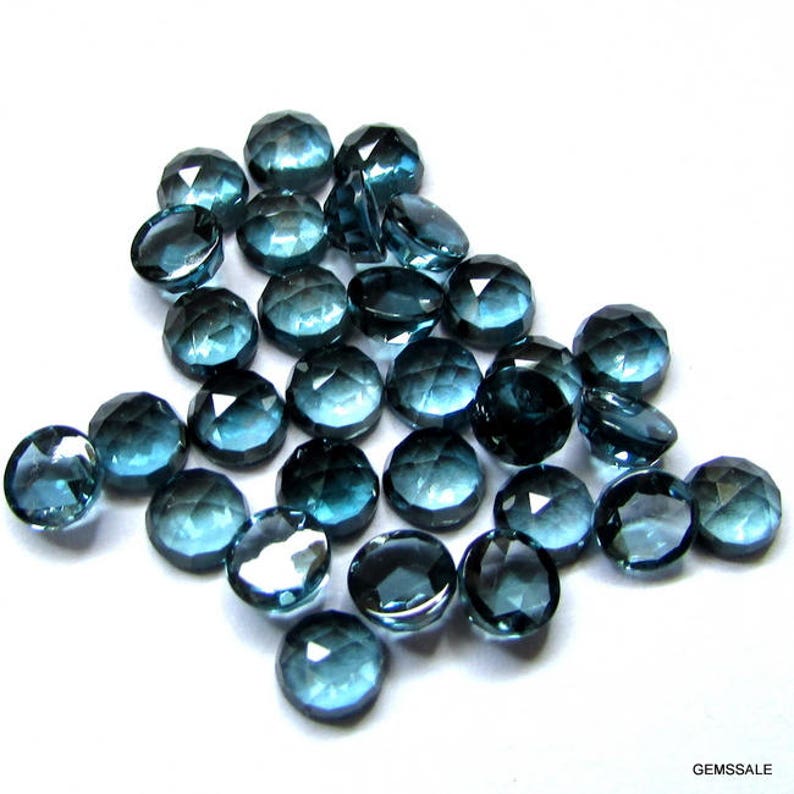 5 AAA London Blue Topaz Gemstones: 4mm Round Rose Cut Cabochons image 4