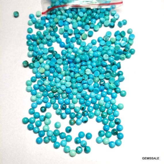 Lot De 2 Cabochons Pierre Synthétique - Turquoise Magnésite Bleue, Rond 10mm, Pour Création Bijoux, Neuf