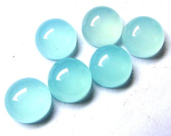 5 Aqua Chalcedony Cabochons: 12mm Round AAA Gemstones