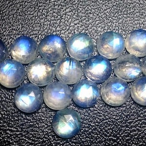 10 cabujones de piedra lunar arcoíris de 6 mm de corte rosa: Azul fuego AAA