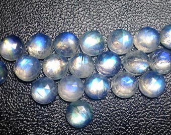 10 Rainbow Moonstone 6mm Rose Cut Cabochons: Blue Fire AAA