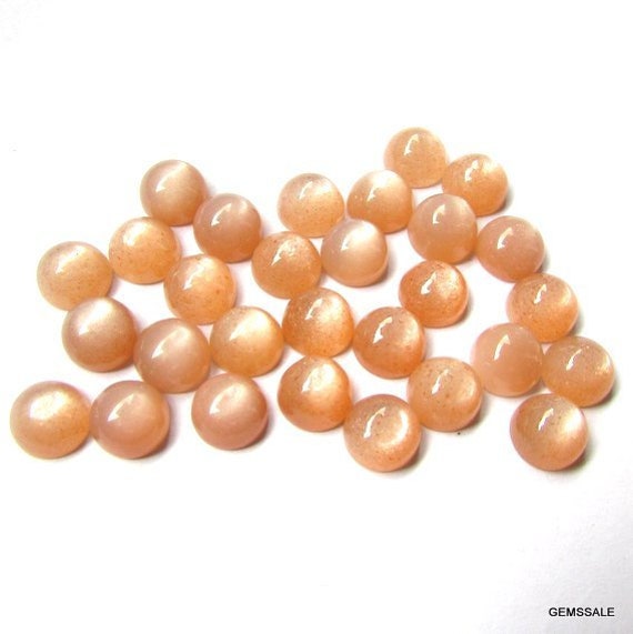 10 AAA Peach Moonstone Cabochons: Round Gemstone Set (3mm-7mm)