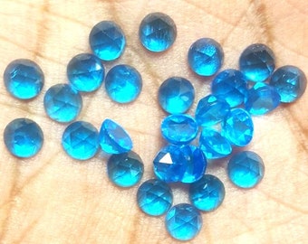 10 Neon Blue Apatite Gemstones: 4mm Round Rose Cut Cabochons