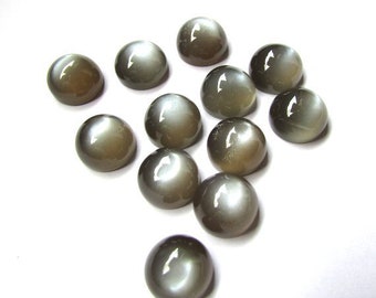 5 AAA Gray Moonstone Cabochons: Round Gemstone Set (9-12mm)