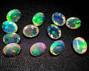 8 pieces 5x7mm Ethiopian Opal Faceted Oval Loose Gemstone, Ethiopian Welo Opal Faceted Oval Multi Fire Opals Calibrated Size Opals Oval Gems