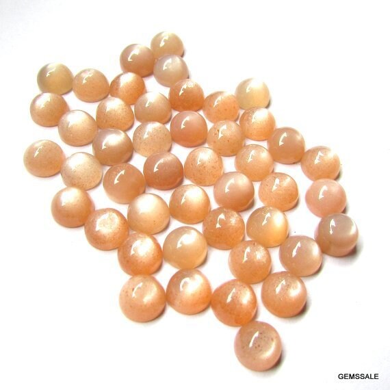 10 AAA Peach Moonstone Cabochons: 4mm Round Loose Gemstones