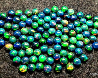 10 AAA Black Opal Cabochons: Round Loose Gemstones (2-4mm)