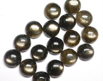 10 Black Moonstone Cabochons: 5mm Round AAA Golden Fire
