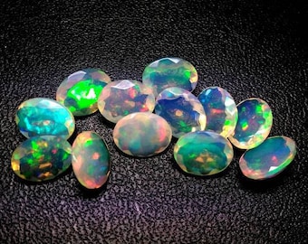 10 Pcs AAA Ethiopian Opal Gemstones: 6x8mm Faceted Oval Multi-Fire