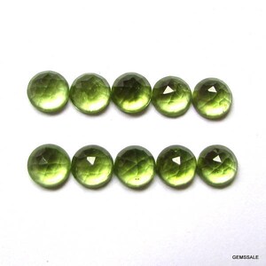 Piedra preciosa de peridoto: cabujones redondos de talla rosa de 6 mm, calidad AAA - Lote de 10 piezas