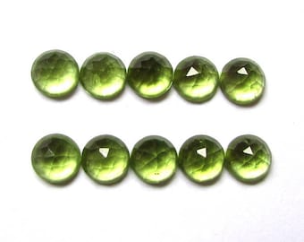 Peridot Gemstone: 6mm Round Rosecut Cabochons, AAA Quality - 10 pcs Lot