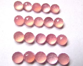 25 Pink Chalcedony 6mm Rosecut Cabochons: AAA Gemstone Set