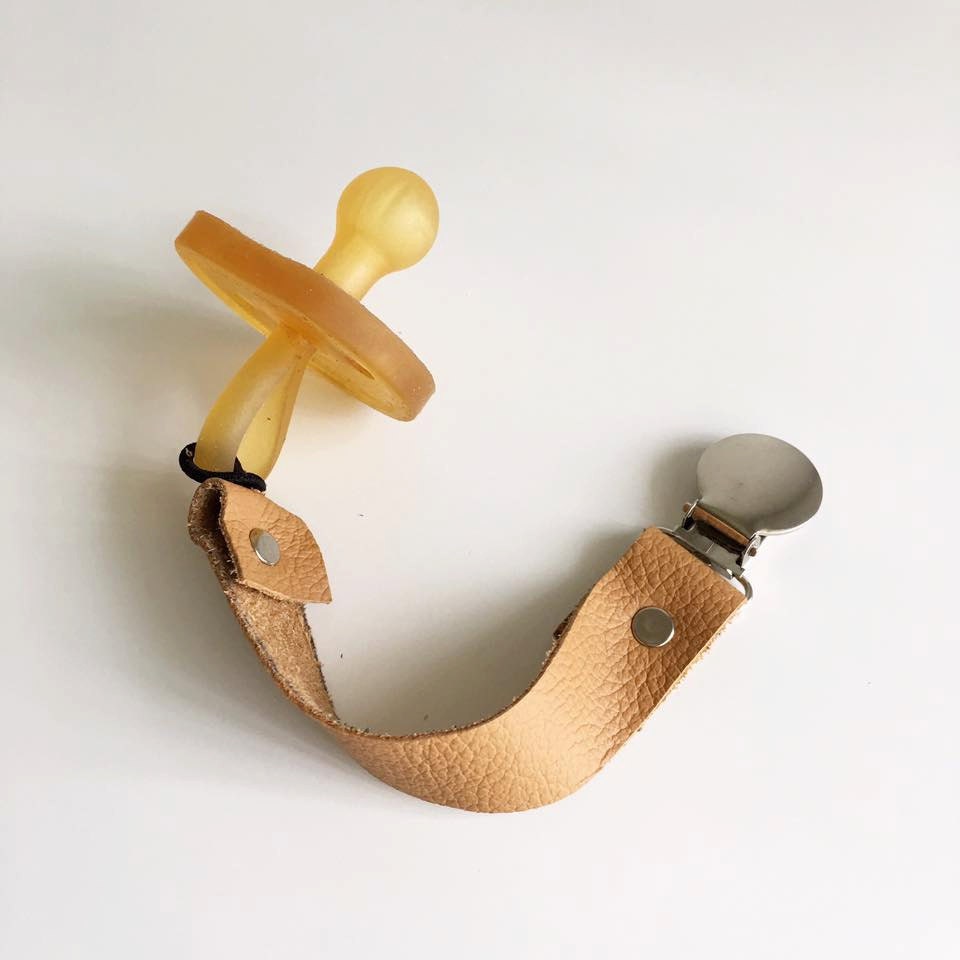 Tan Leather Pacifier Clip / Leather Paci Clip / Pacifier Clip Etsy
