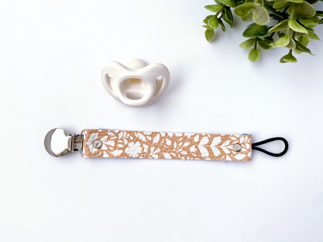 Tan Pacifier Tan Floral Leather Pacifier Clip / Leather Paci Clip / Pacifier Clip ...